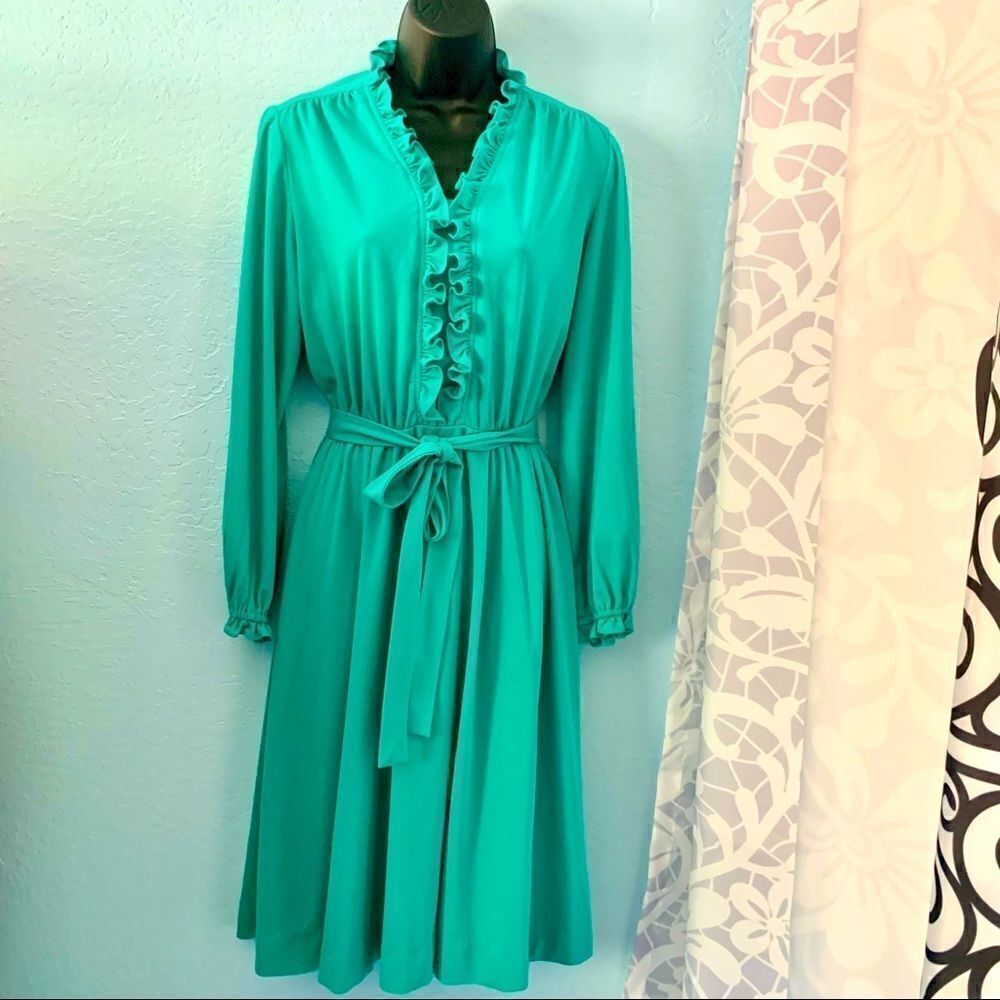 Henry Lee Vintage Teal Ruffled Dress Size Medium